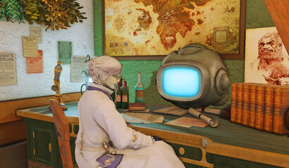 Ananova in her lab coat, at her desk